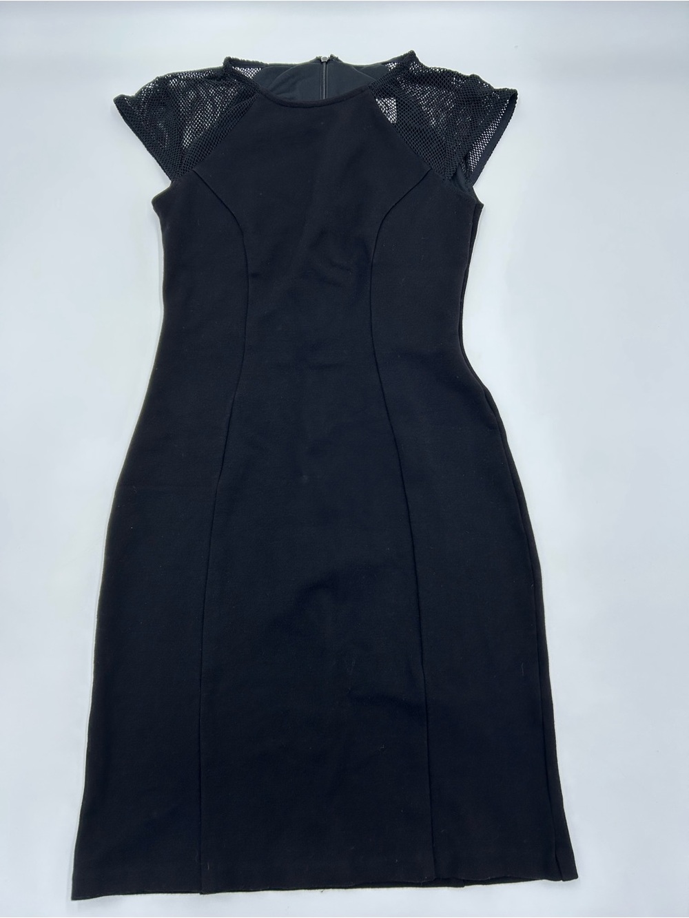 Joseph Ribkoff Black Bodycon Mesh-Cap Sheath Midi Dress 8
